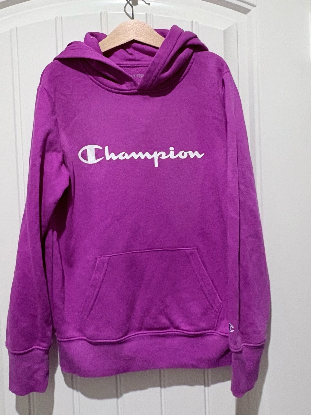 Champion Youth Pullover Hoodie Purple Classic Script Logo Size Medium 10 12